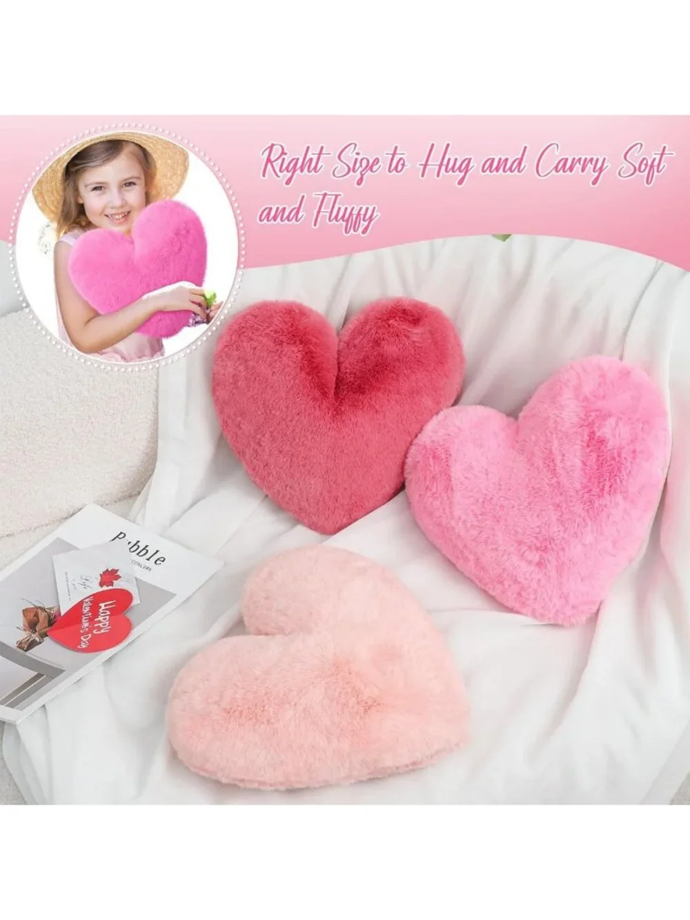 Cute Pink Heart Pillows Set of 12 | Soft Faux Fur Throw Cushions for Home Decor